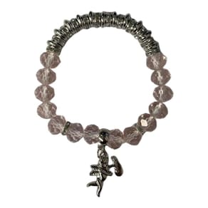 Pulseira Anjo da Guarda Rosa Cristal 10 mm e Silicone