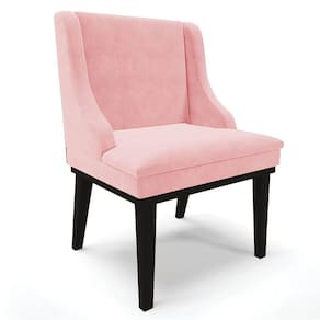 Cadeira Estofada Para Sala De Jantar Base Fixa De Madeira Preto Lia Suede Rosa Bebê