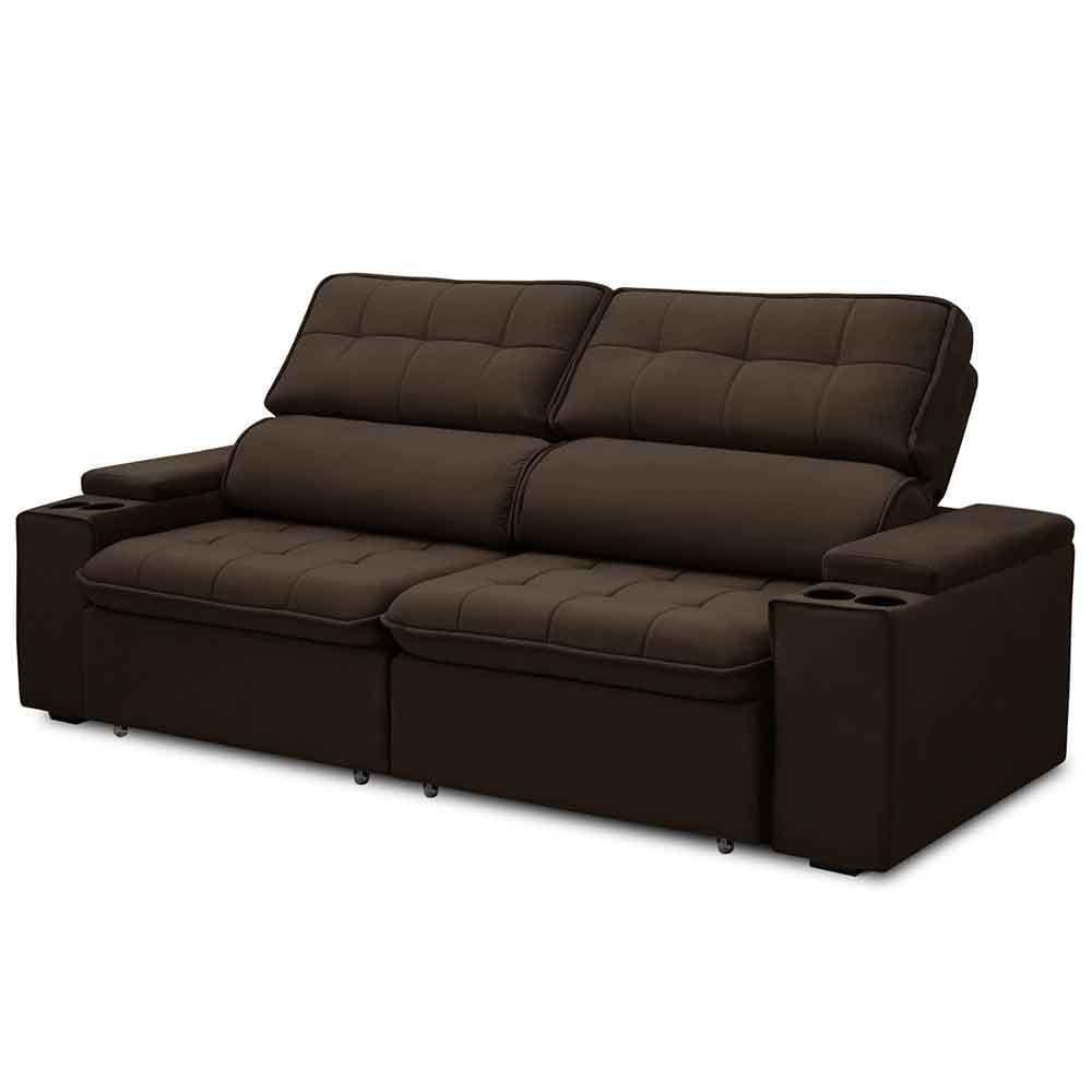 Sofá Retrátil Reclinável 3 Lugares 250Cm Ginevra F05 Veludo Marrom