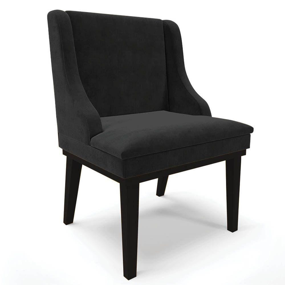 Cadeira Estofada Para Sala De Jantar Base Fixa De Madeira Preto Lia Suede Preto