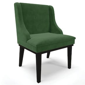 Cadeira Estofada Para Sala De Jantar Base Fixa De Madeira Preto Lia Suede Verde
