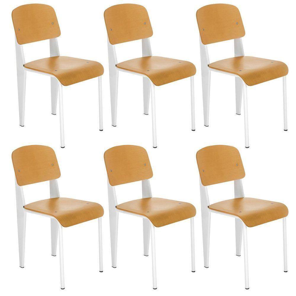 Kit 6 Cadeiras Standard Madeira Cozinha Jantar Nordico Escandinavo Jean Prouve Branco