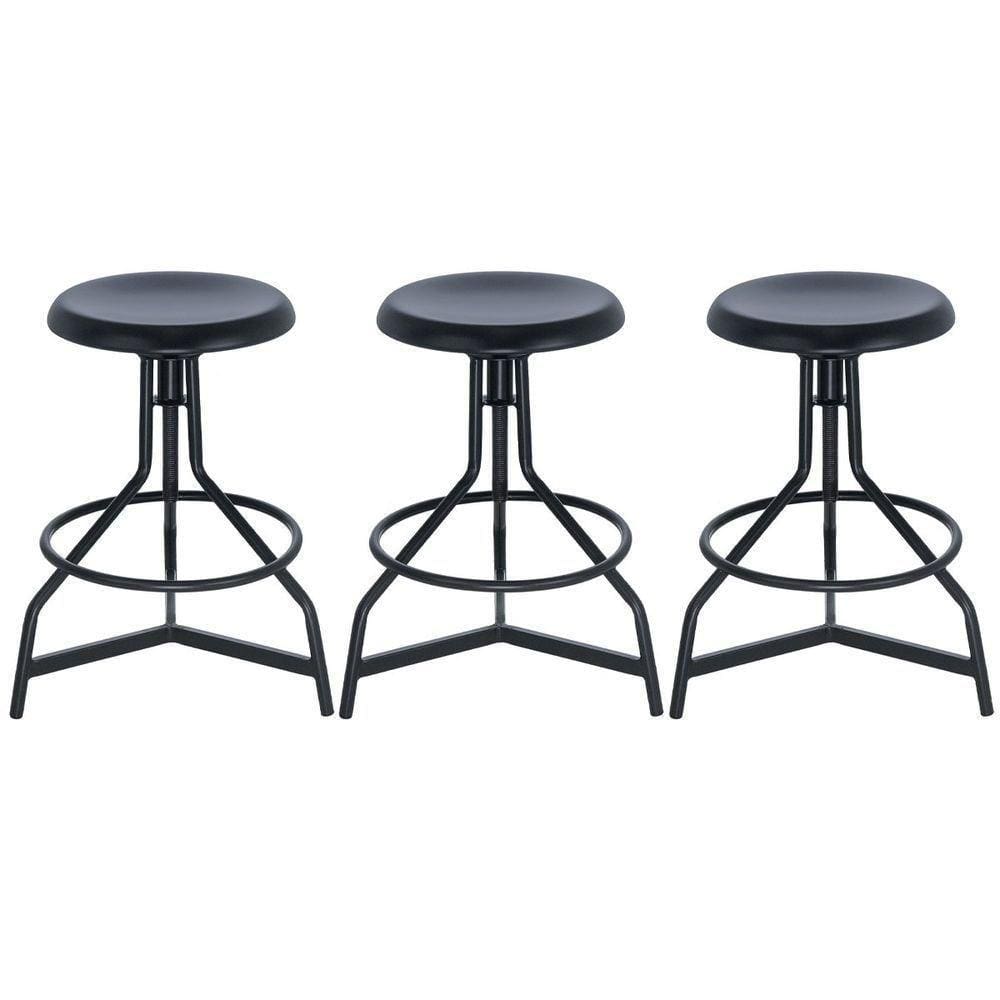 Kit 3 Banquetas Altas Cozinha Industrial Loft Aço Giratória York Preto