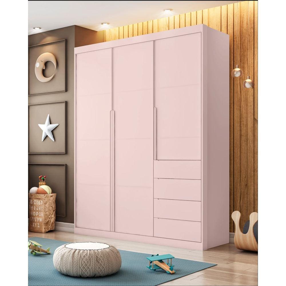 Guarda Roupa 3 Portas e 4 Gavetas Pérola Rosê - Phoenix Baby