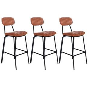 Kit 3 Banquetas Altas Estofadas Industrial Retro Boston Marrom Caramelo