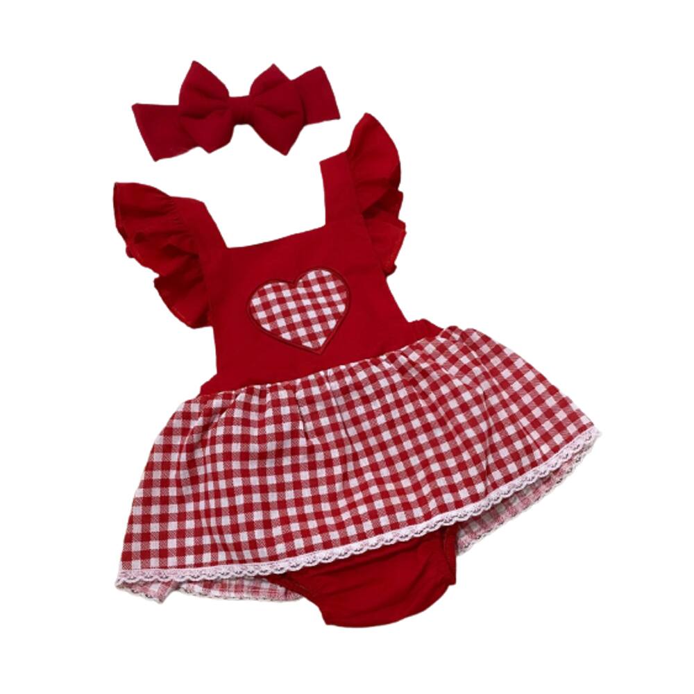 Romper Coração Xadrez Vermelho