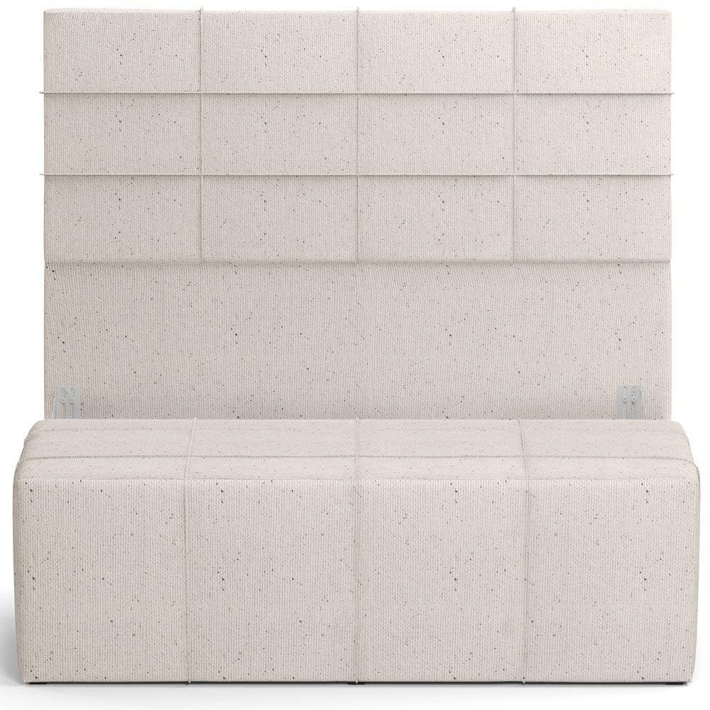 Kit Cabeceira Cama Box King 195cm com Calçadeira Roma W01 Linho Cru- Lyam