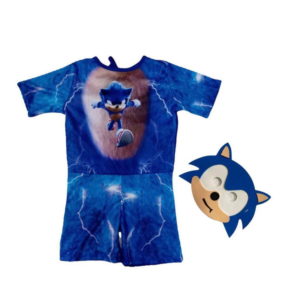 Fantasia Sonic Infantil Macacão Curto E Mascara - R$ 189,4