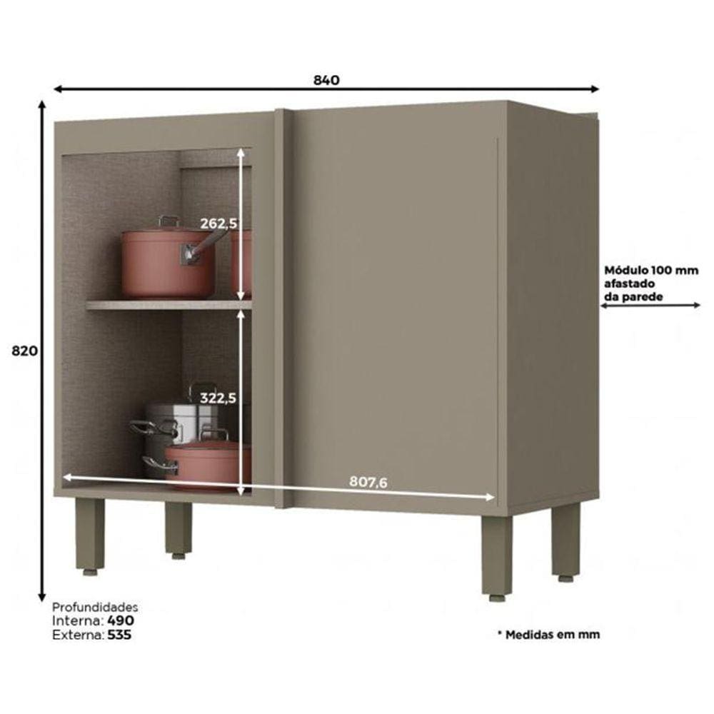 Balcão Canto Reto 1 Porta sem Tampo Connect - Móveis Henn