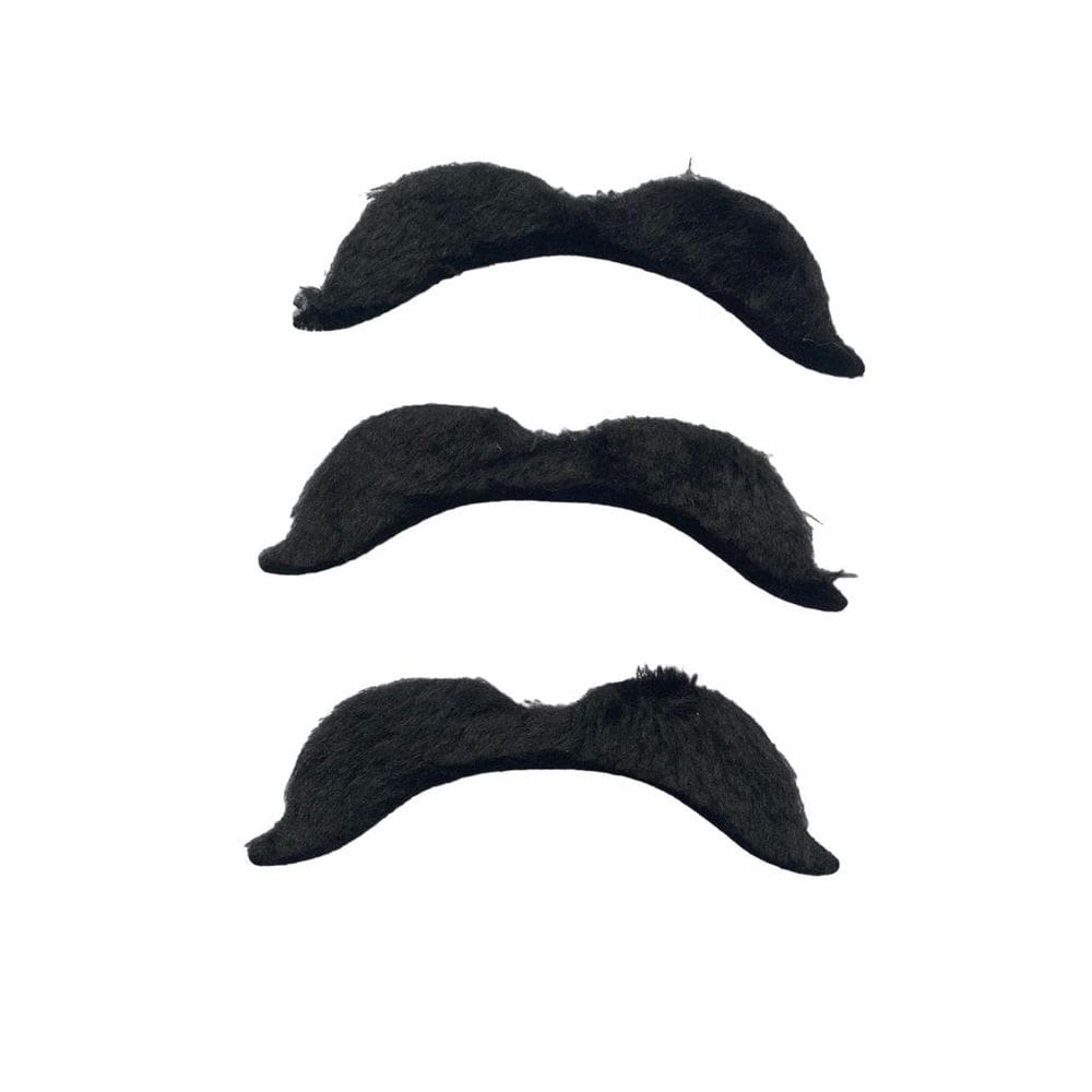 Kit 3Un Bigode Falso Preto De Pelucia Curvado Fantasia