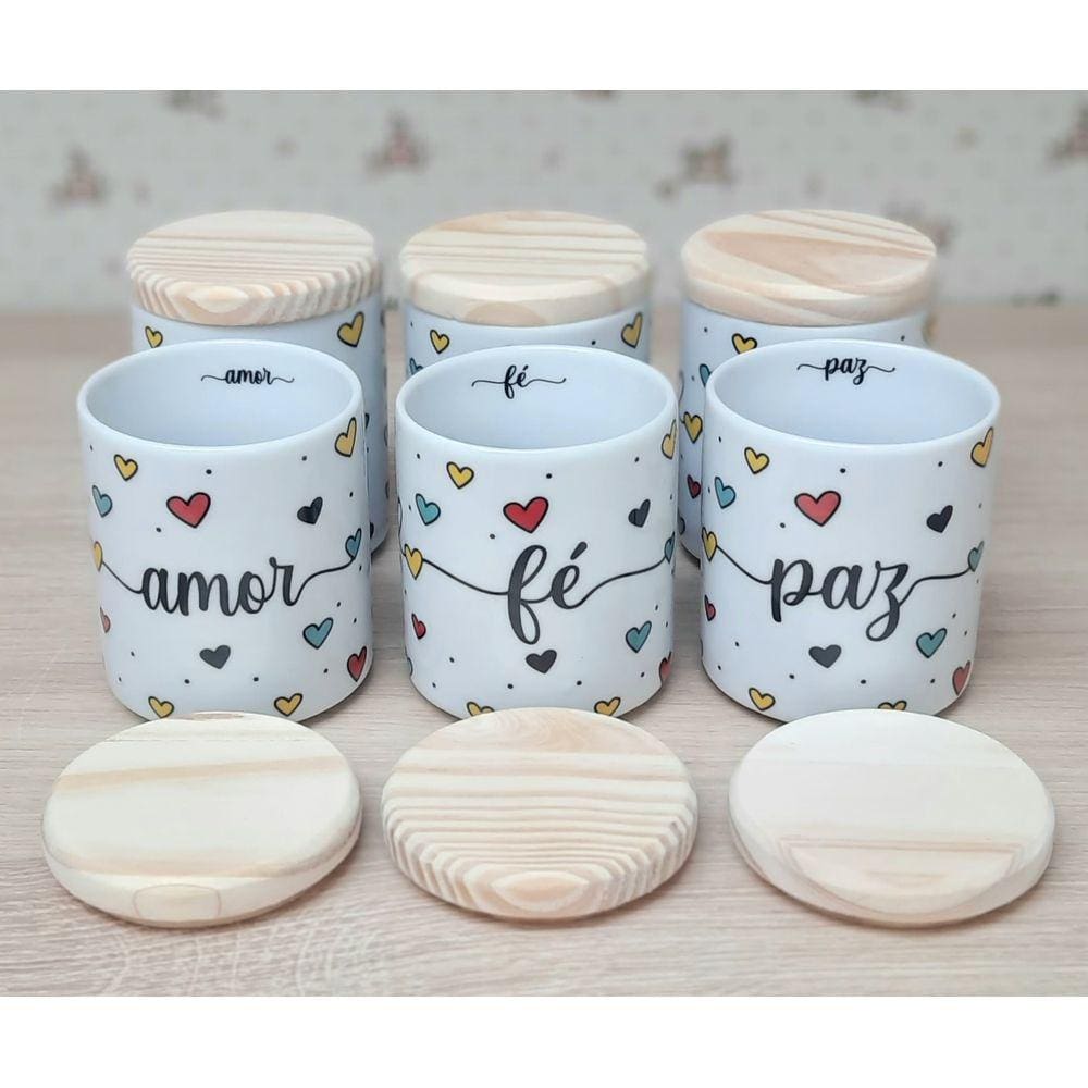 Jogo 6 Potes Multi-Uso 300ml Frases Motivacionais - Kit Porcelana