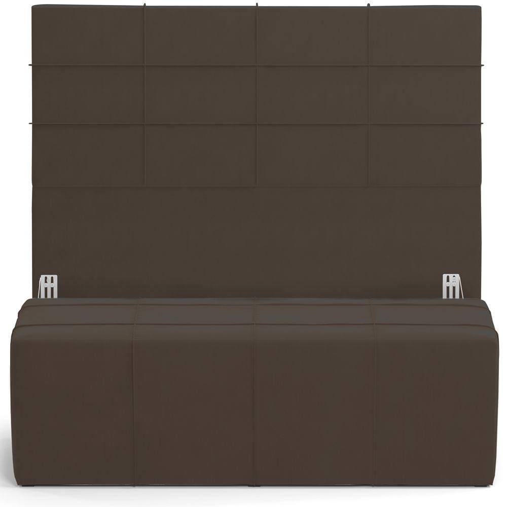 Kit Cabeceira Cama Box Casal 140cm com Calçadeira Roma W01 Suede Marrom - Lyam