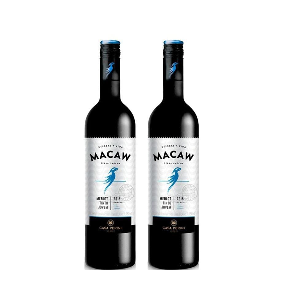 Kit Vinho Macaw Merlot Tinto Demi-sec Casa Perini 750ml 2uni