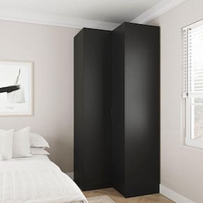Guarda Roupa de Canto Reto Modular 3 Prateleiras 2 Gavetas Hera CabeCasa MadeiraMadeira Preto