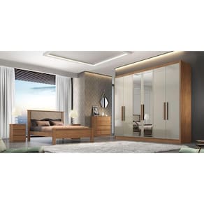 Guarda Roupa Casal com Espelho 6 Portas 8 Gavetas - Rizon-Cumaru/Fendi - Móveis Novo Horizonte