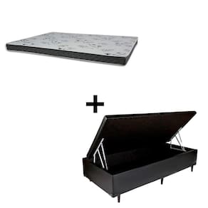 Cama Baú Solteiro 88 Tecido Sintético Preto Com Colchão Miller Bello Box - 100% Espuma - D33 Cinza 54x88x188