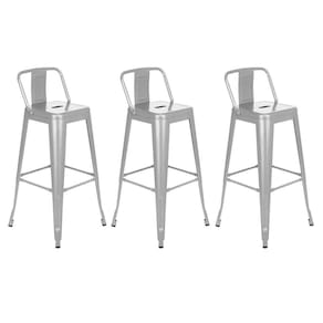 Kit 3 banquetas altas Iron Tolix com encosto 76 cm Prata bancada cozinha bar