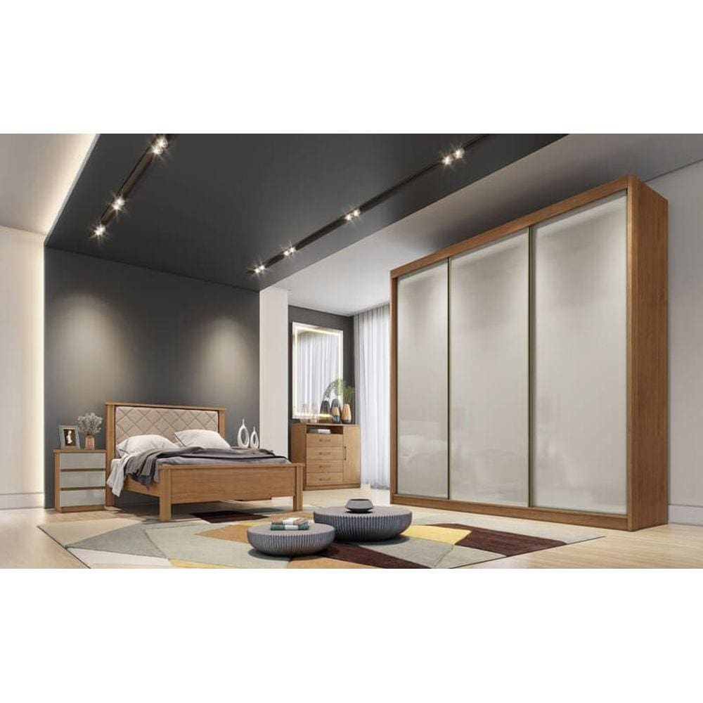 Guarda Roupa Casal 3 Portas 8 Gavetas - Arezzo Plus-Cumaru/Fendi - Móveis Novo Horizonte