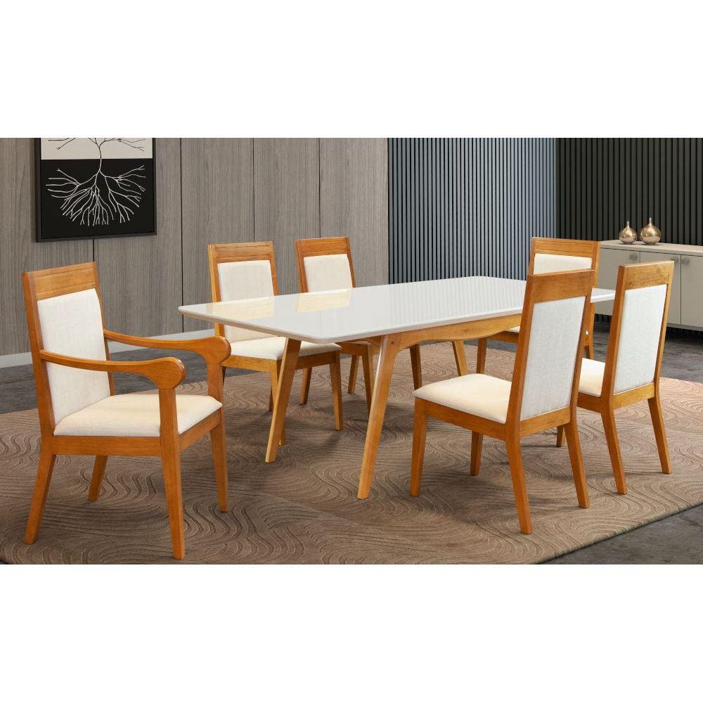 Sala de Jantar Completa Madeira Maciça com 6 Cadeiras 2,0x1,0 metros - Escócia - Art Salas