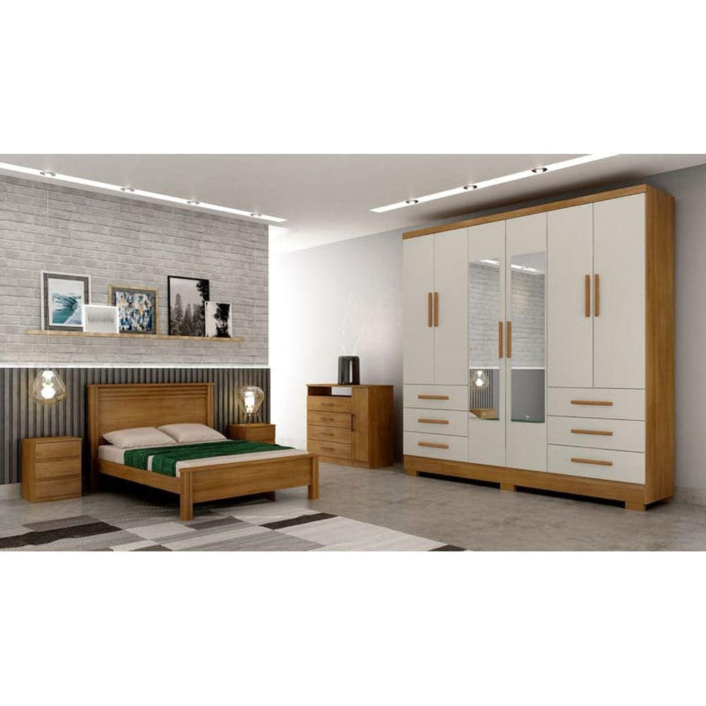 Guarda Roupa Solteiro com Espelho com Pés 6 Portas 6 Gavetas - Encant-Cumaru/Fendi  - Móveis Novo Horizonte