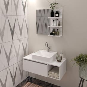 Conjunto Suspenso para Banheiro com Espelheira 80cm Branco
