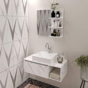 Conjunto Suspenso para Banheiro com Espelheira 80cm Branco