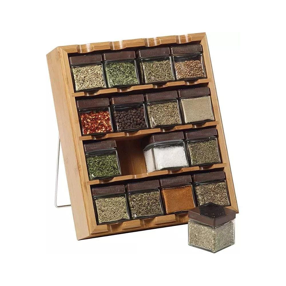 Jogo 16 Porta Condimento/Tempero Com Suporte Em Bambu