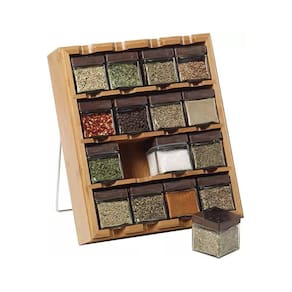 Jogo 16 Porta Condimento/Tempero Com Suporte Em Bambu
