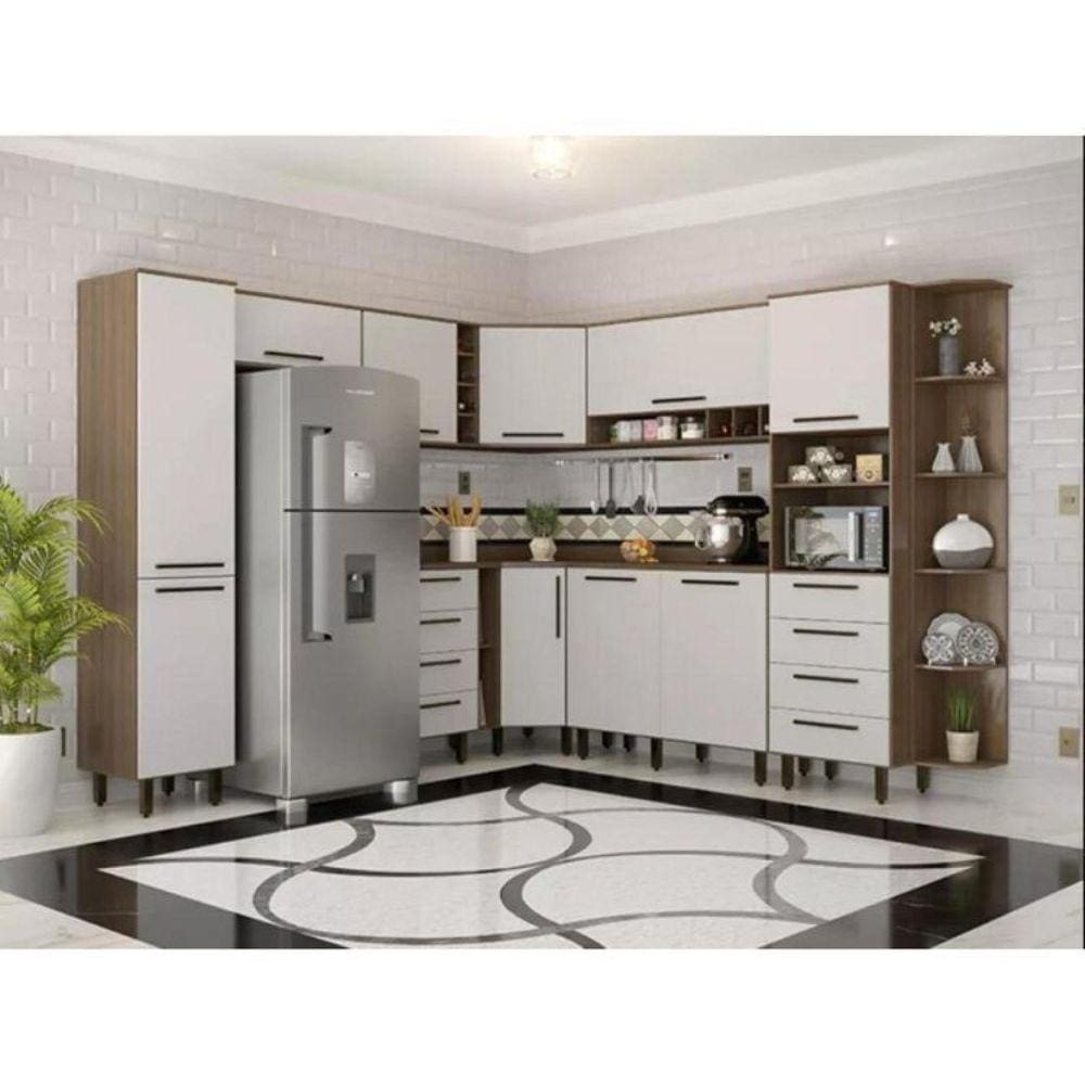 Cozinha Compacta 12 Peças 10 Portas 8 Gavetas Evolution Plus Tannat/Branco