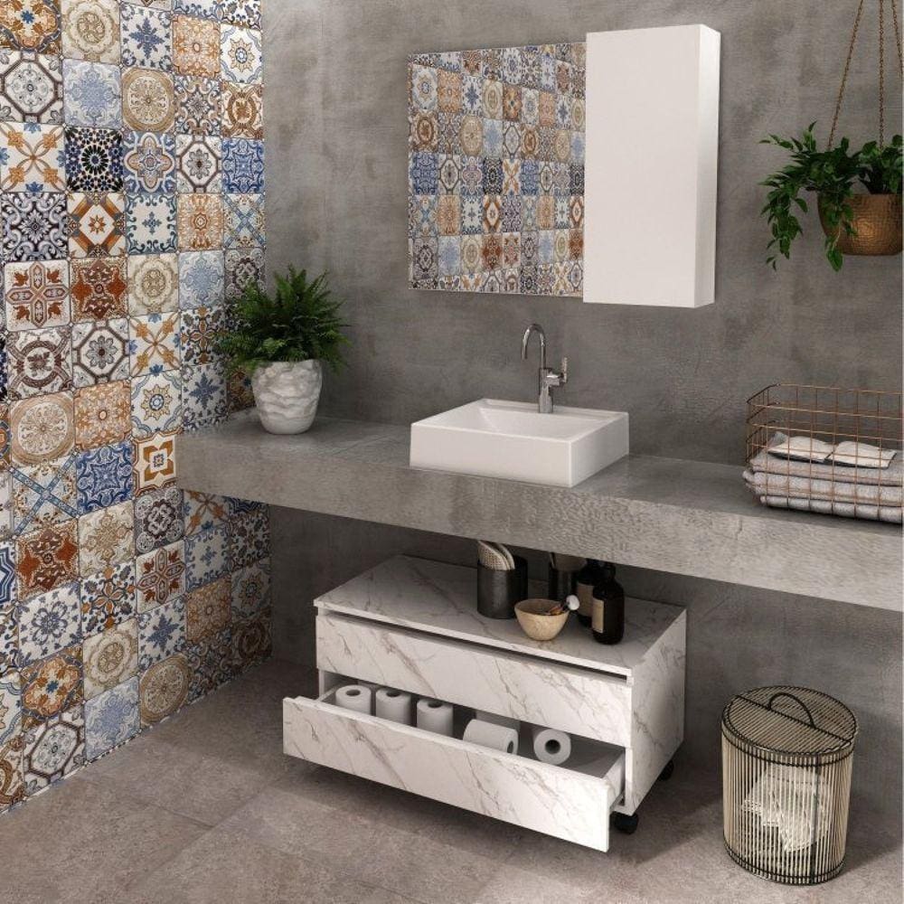 Gabinete Rodizio para Banheiro com Espelheira 80cm Branco