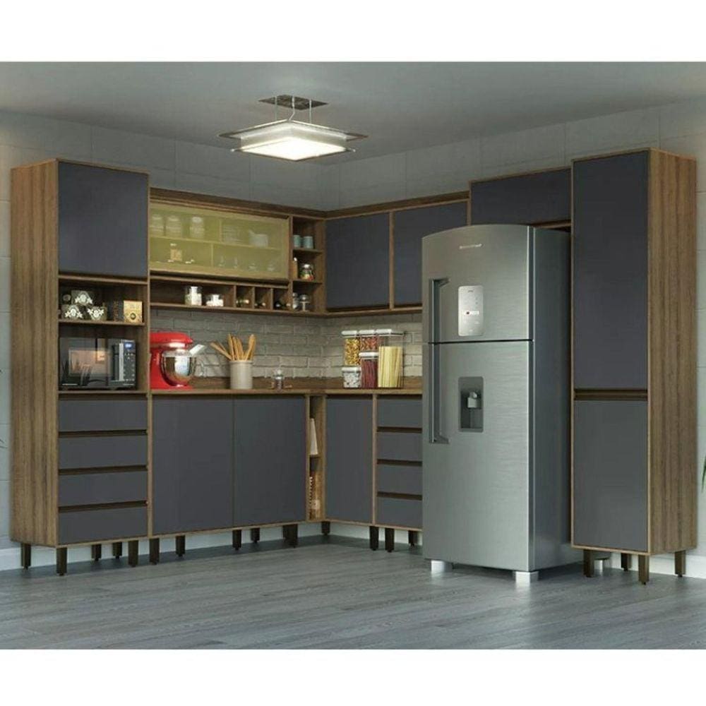 Cozinha Compacta 9 Peças 10 Portas 8 Gavetas Confort Cinamomo/Grafite