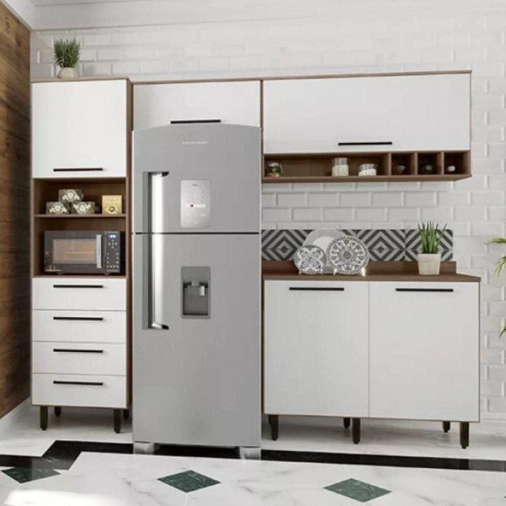 Cozinha Compacta 4 Peças 5 Portas 4 Gavetas Evolution Plus Tannat/Branco