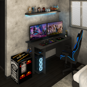 Mesa Gamer Vênus 2 Prateleiras Preto Fosco - Panorama Móveis