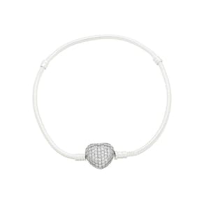 Pulseira Bracelete Feminino De Prata 925 Coração Cravejado Para Berloque