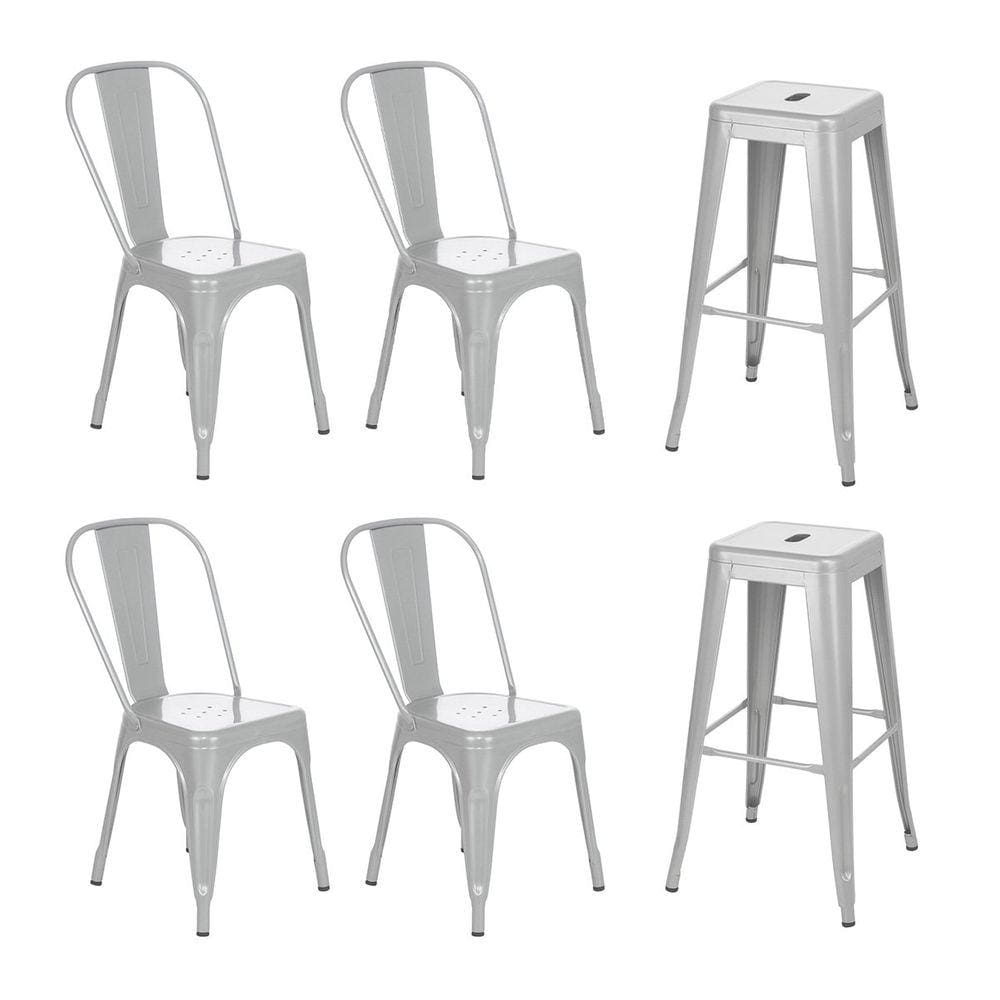 Kit 4 cadeiras + 2 banquetas altas industrial Loft Vintage Iron Tolix prata