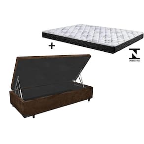 Cama Box Baú Solteiro Conforto Suede Marrom + Colchão Solteiro Conforto Espuma D23 20x88x188