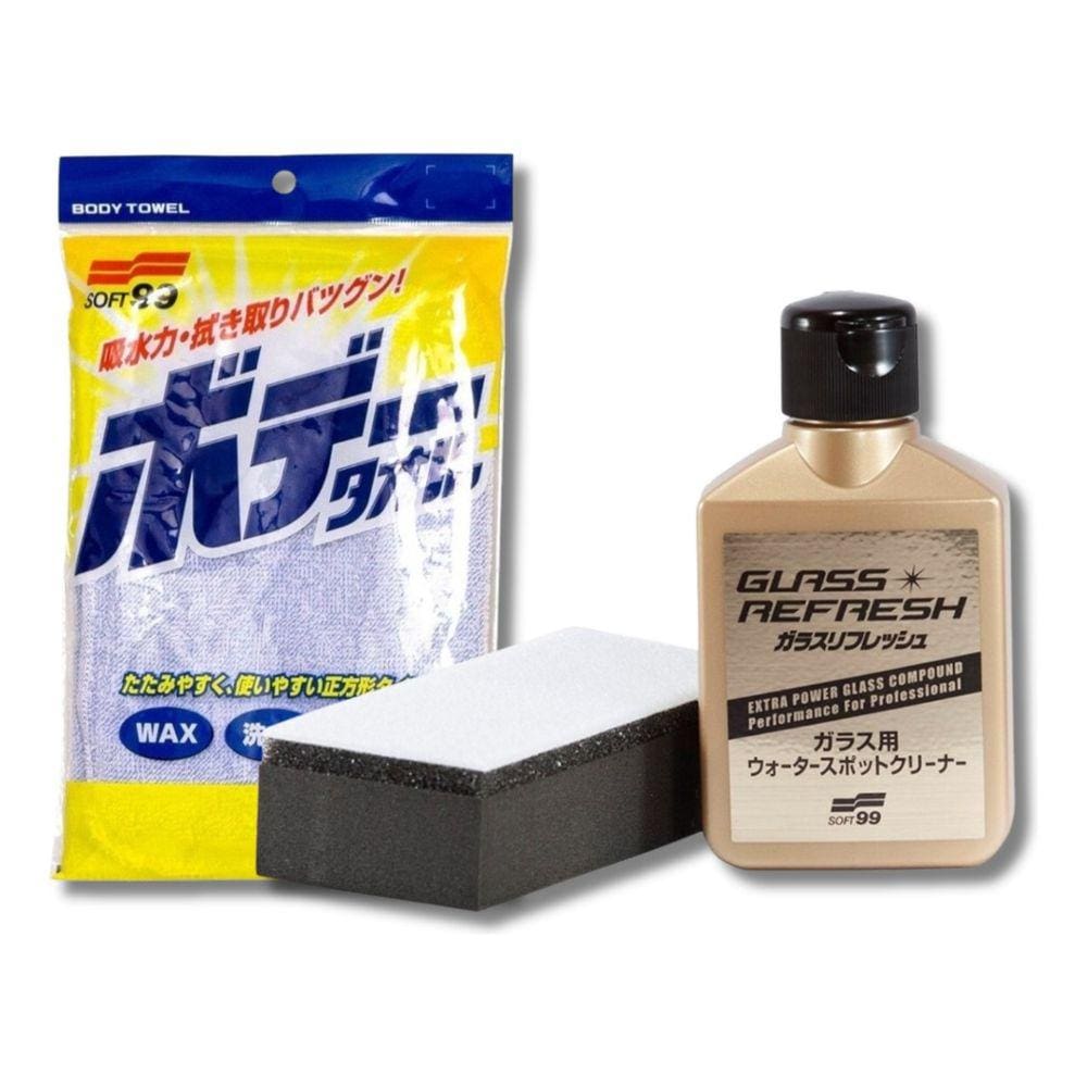 Removedor de Manchas Soft 99 Para Vidros Glass Refresh + Toalha 100% Algodão