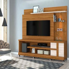 Estante Home Theater Alan Para TV até 55 Com Rodízio 1 Porta Cor Naturale Off White - Madetec Móveis