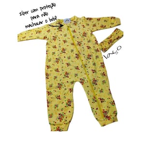 Macacão bebê ziper floral amarelo