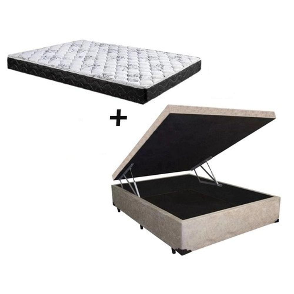 Cama Box Baú Casal Conforto Suede Bege + Colchão Casal Conforto Espuma D23  16x138x188