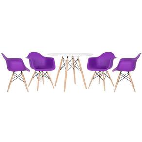 Mesa Redonda Eames 100 Cm Branco + 4 Cadeiras Eiffel Daw Roxo Roxo