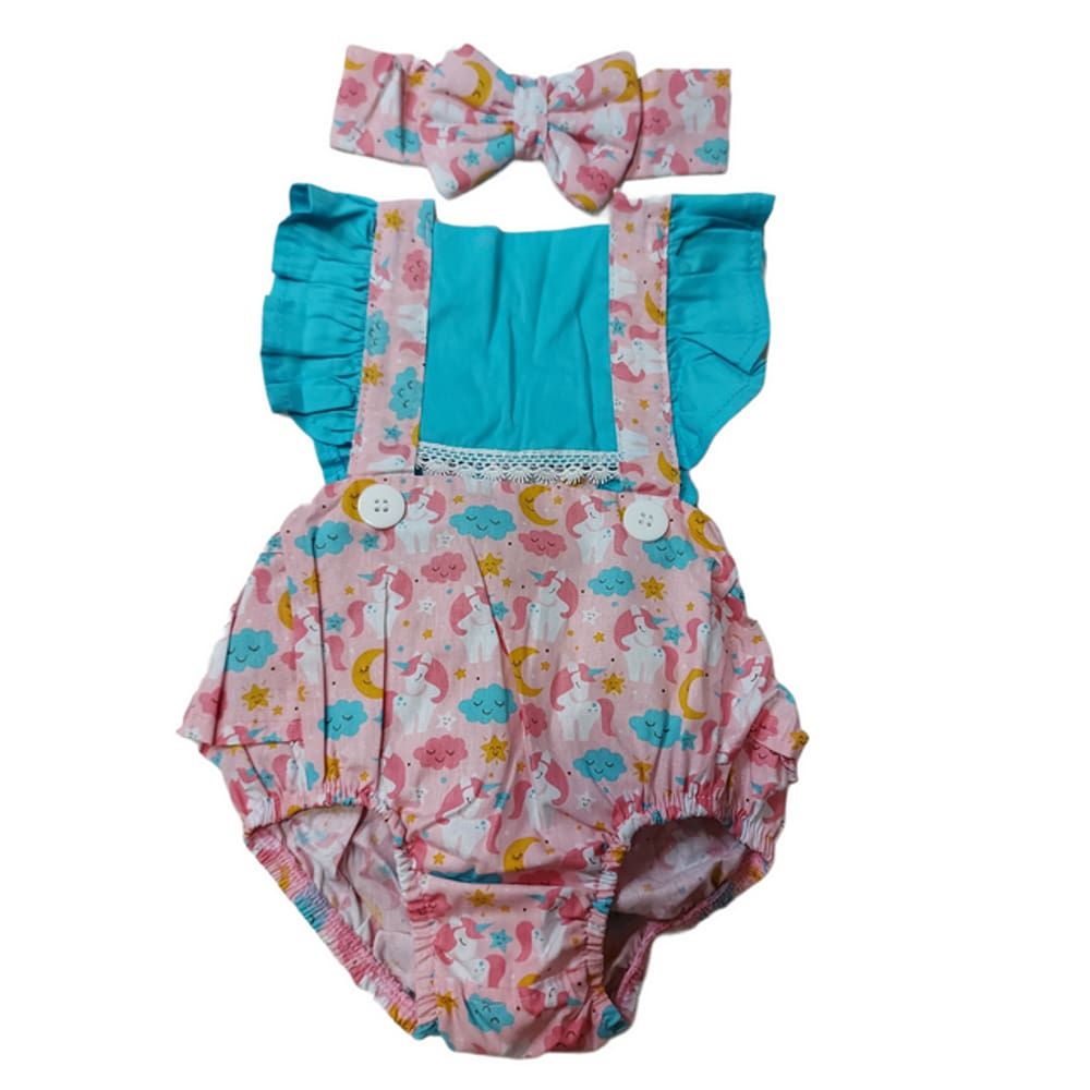 Romper Luxo Unicórnio Azul