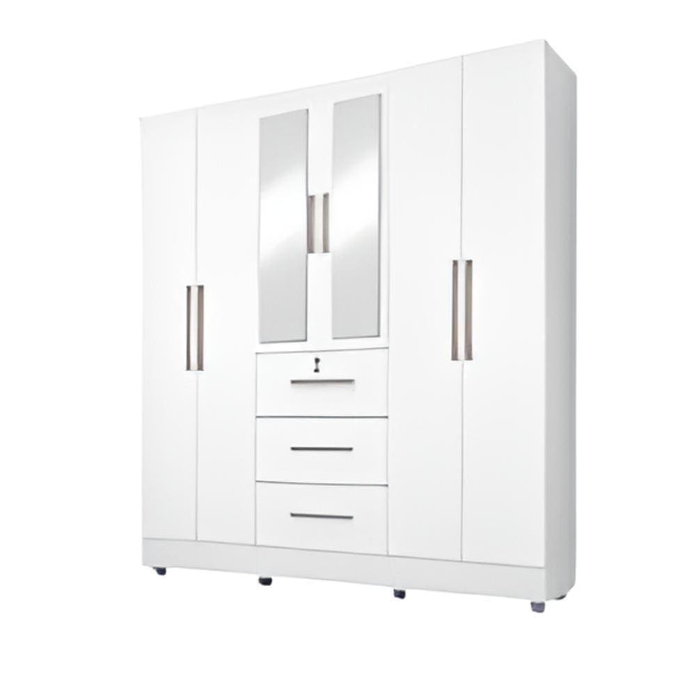 Guarda Roupas Casal Com Espelho 6 Portas 3 Gavetas Com Pés Tokio Branco Branco