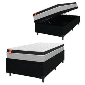 Cama Box Baú Solteiro Colchão Molas Ensacadas Real 88x188x68cm Preto / Cinza - Suporta Até 130kg Por Pessoa Preto