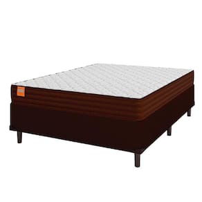 Cama Box Casal Colchão Molas Ensacadas Qatar 138x188x60cm Marrom/Branco Suporta Até 200kg Por Pessoa