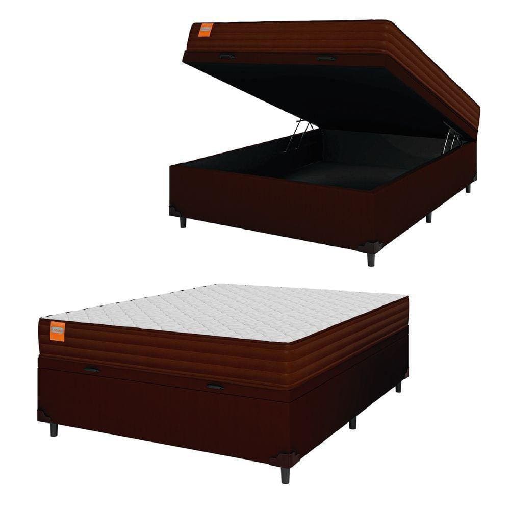 Cama Box Baú Casal Colchão Molas Ensacadas Qatar 138x188x63cm Marrom / Branco - Suporta Até 200kg Por Pessoa Marrom