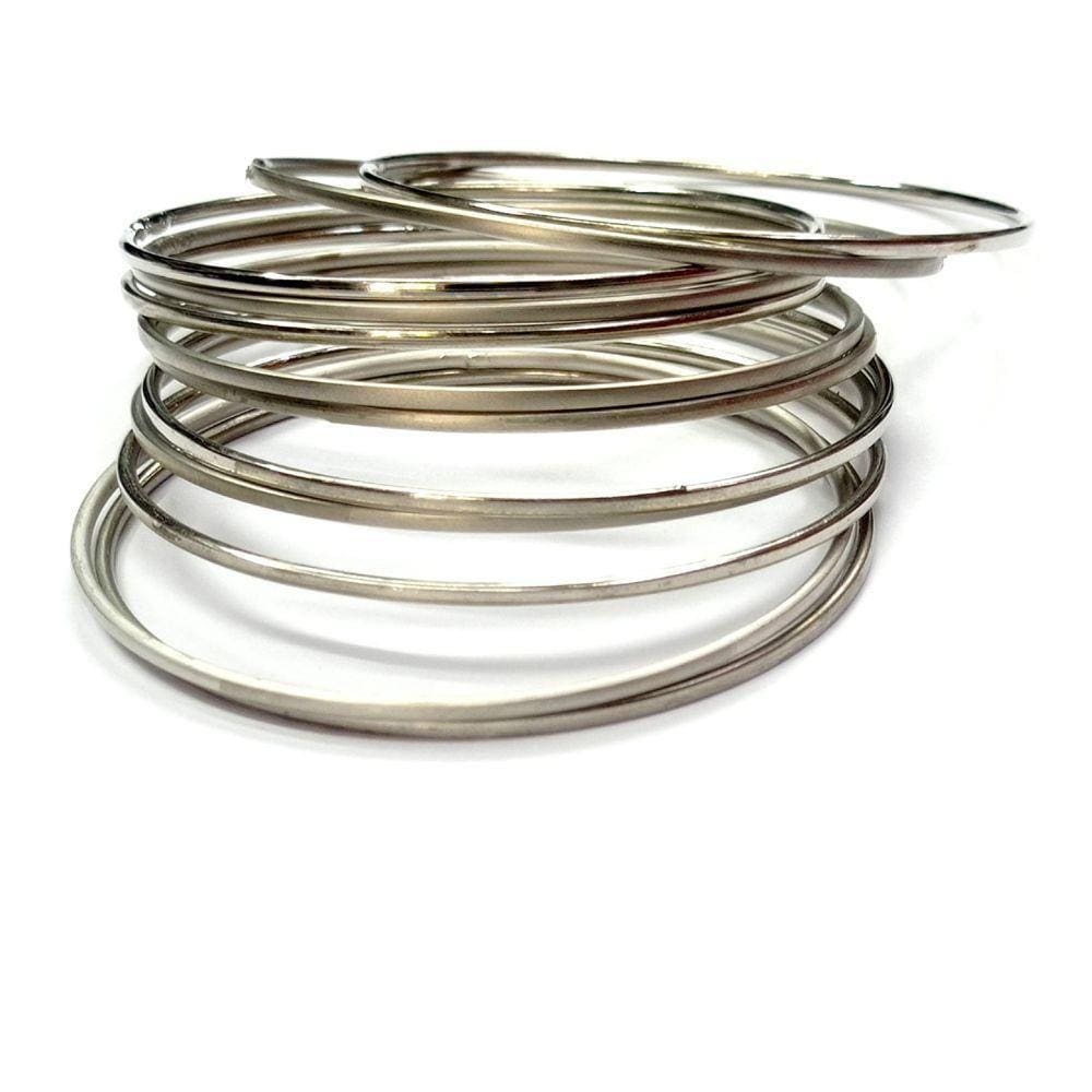 Conjunto De Pulseiras Indiana Prateada Lisas 12 Pçs