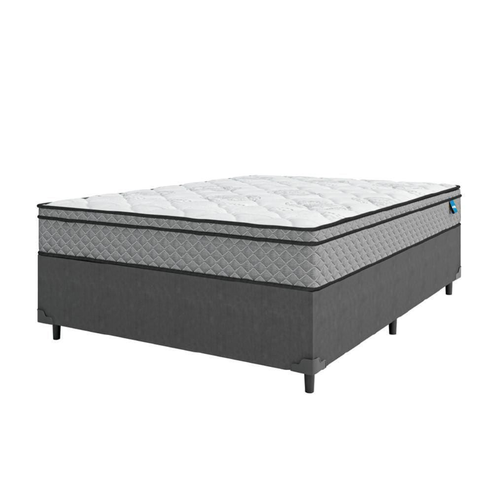 Cama Box Casal Colchão Molas Ensacadas Mirage 138X188X62Cm Cinza/Branco