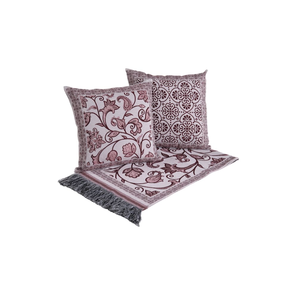 Kit Peseira Cama C/Almofada Cheia Queen 5 Pçs Jacquard Vinho