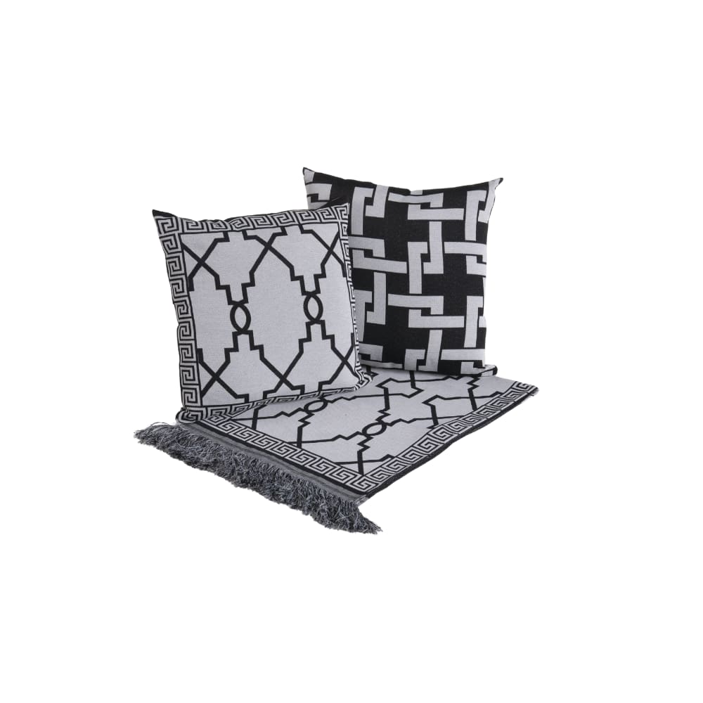 Kit Peseira Cama C/Almofada Cheia Queen 5 Pçs Jacquard Preto